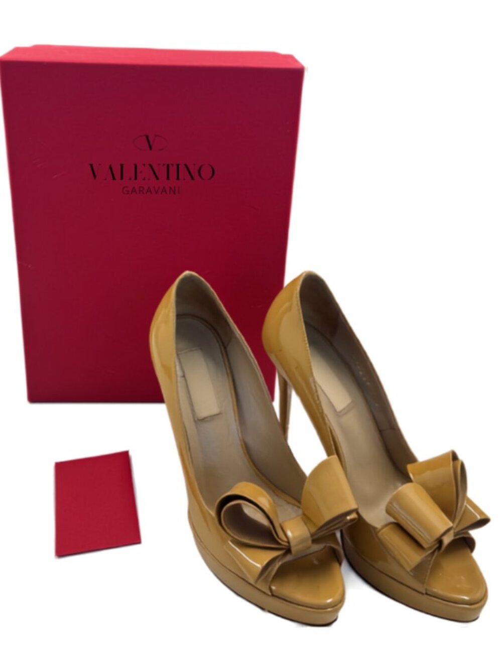Valentino Garavani Patent Leather Bow Peep Toe Platform Pumps Heels +Box | EU 3